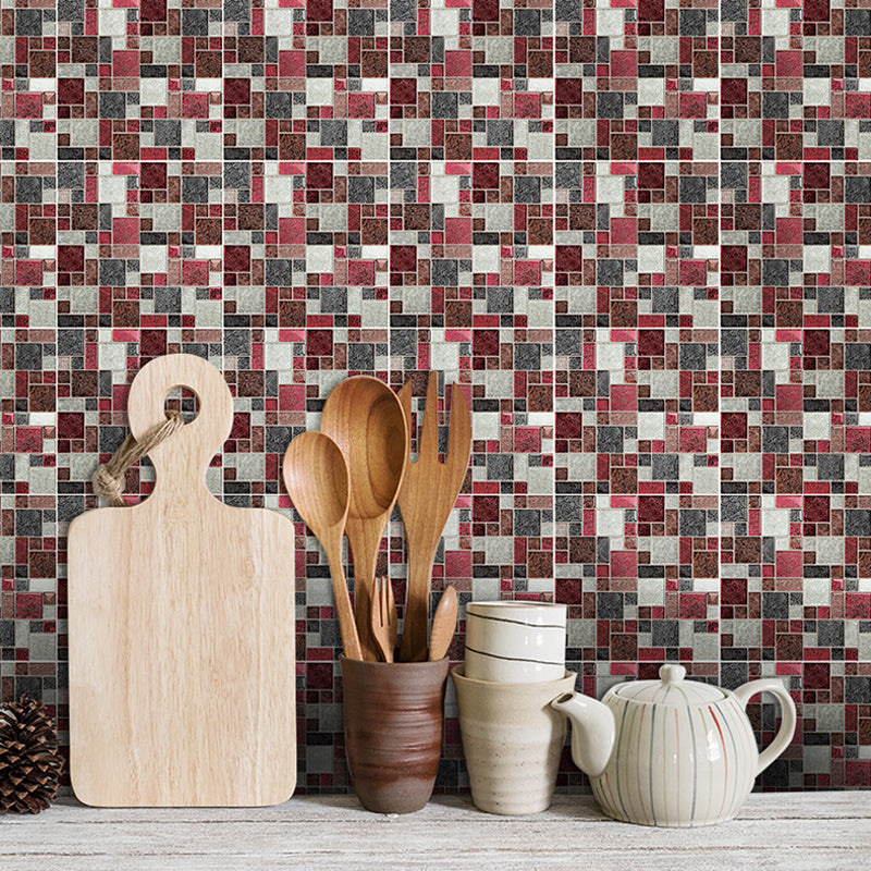 Bohemian Mosaics Wallpaper Panel Red and Grey Peel and Paste Wall Decor for Kitchen Red-Gray Clearhalo 'Wall Decor' 'Wallpaper' 1440124