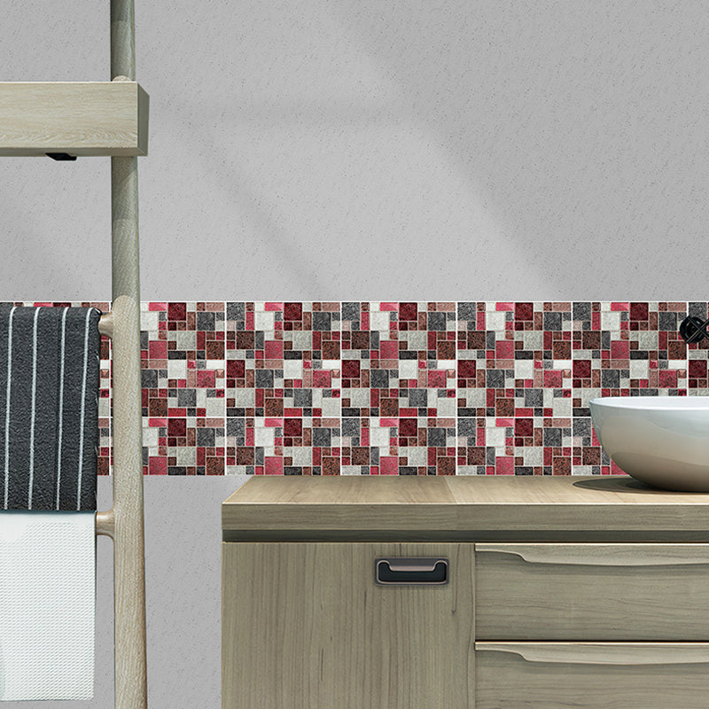 Bohemian Mosaics Wallpaper Panel Red and Grey Peel and Paste Wall Decor for Kitchen Clearhalo 'Wall Decor' 'Wallpaper' 1440125