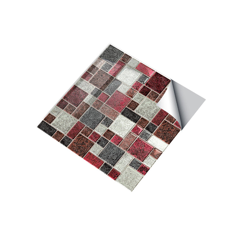 Bohemian Mosaics Wallpaper Panel Red and Grey Peel and Paste Wall Decor for Kitchen Clearhalo 'Wall Decor' 'Wallpaper' 1440127