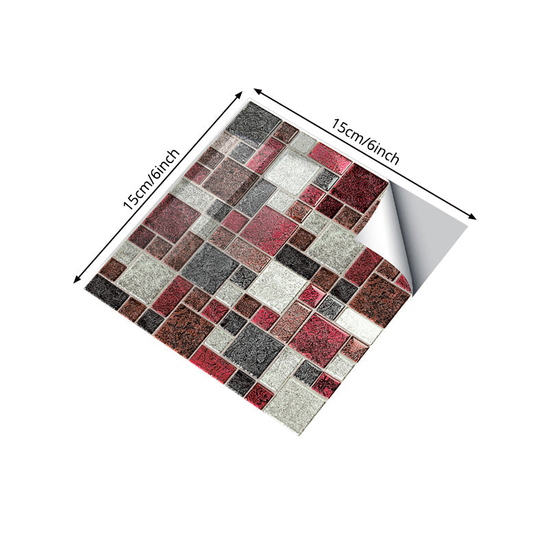 Bohemian Mosaics Wallpaper Panel Red and Grey Peel and Paste Wall Decor for Kitchen Clearhalo 'Wall Decor' 'Wallpaper' 1440128