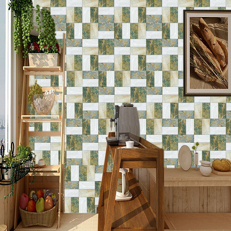 Marble Patchwork Wallpaper Panels Green-White Modern Wall Art for Living Room, Stick On Clearhalo 'Modern wall decor' 'Modern' 'Wallpaper' Wall Decor' 1440344