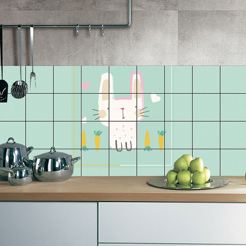 Green Cartoon Wallpaper Panels 12.9-sq ft Rabbit and Carrot Pattern Removable Wall Art for Home Clearhalo 'Wall Decor' 'Wallpaper' 1440383