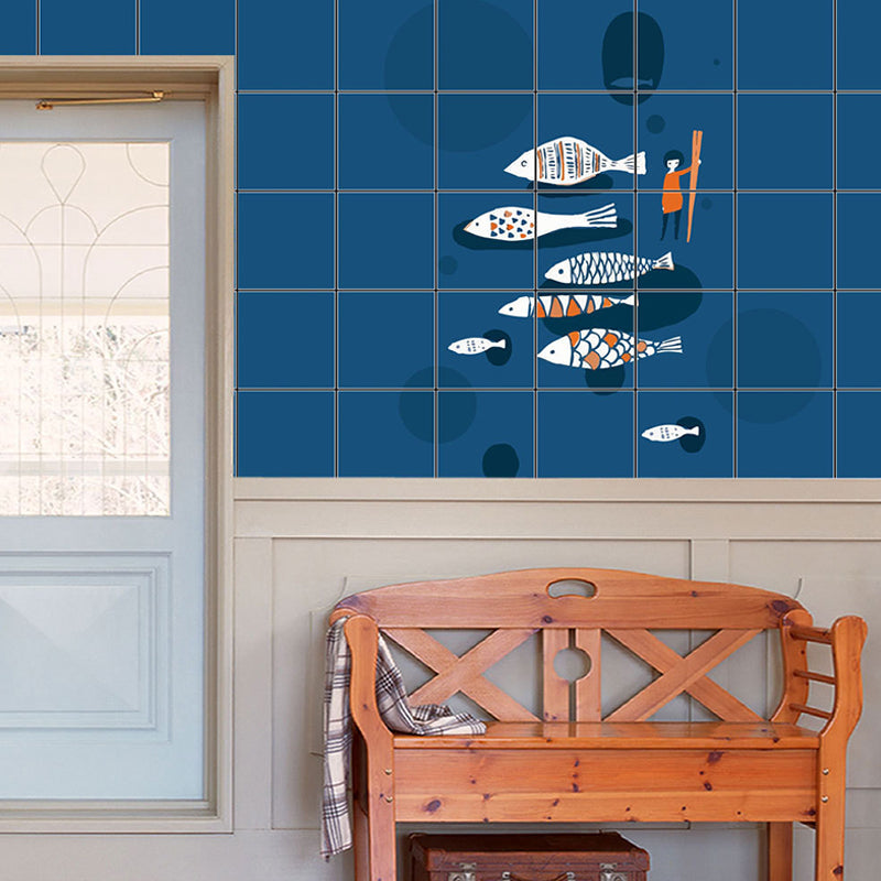 Cartoon Fish Racing Wallpaper Panel Set Blue Pick-Up Sticks Wall Art for Kitchen Blue Clearhalo 'Wall Decor' 'Wallpaper' 1440398