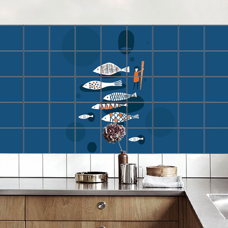 Cartoon Fish Racing Wallpaper Panel Set Blue Pick-Up Sticks Wall Art for Kitchen Clearhalo 'Wall Decor' 'Wallpaper' 1440400