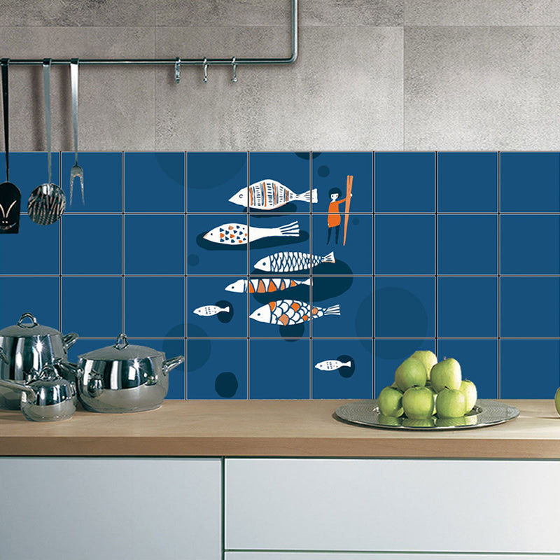 Cartoon Fish Racing Wallpaper Panel Set Blue Pick-Up Sticks Wall Art for Kitchen Clearhalo 'Wall Decor' 'Wallpaper' 1440401