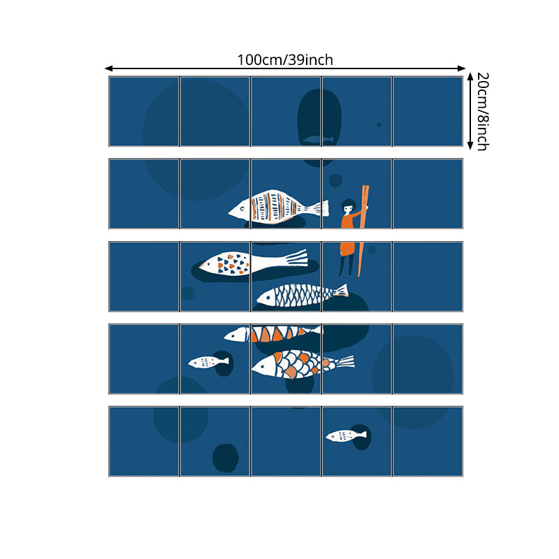 Cartoon Fish Racing Wallpaper Panel Set Blue Pick-Up Sticks Wall Art for Kitchen Clearhalo 'Wall Decor' 'Wallpaper' 1440403