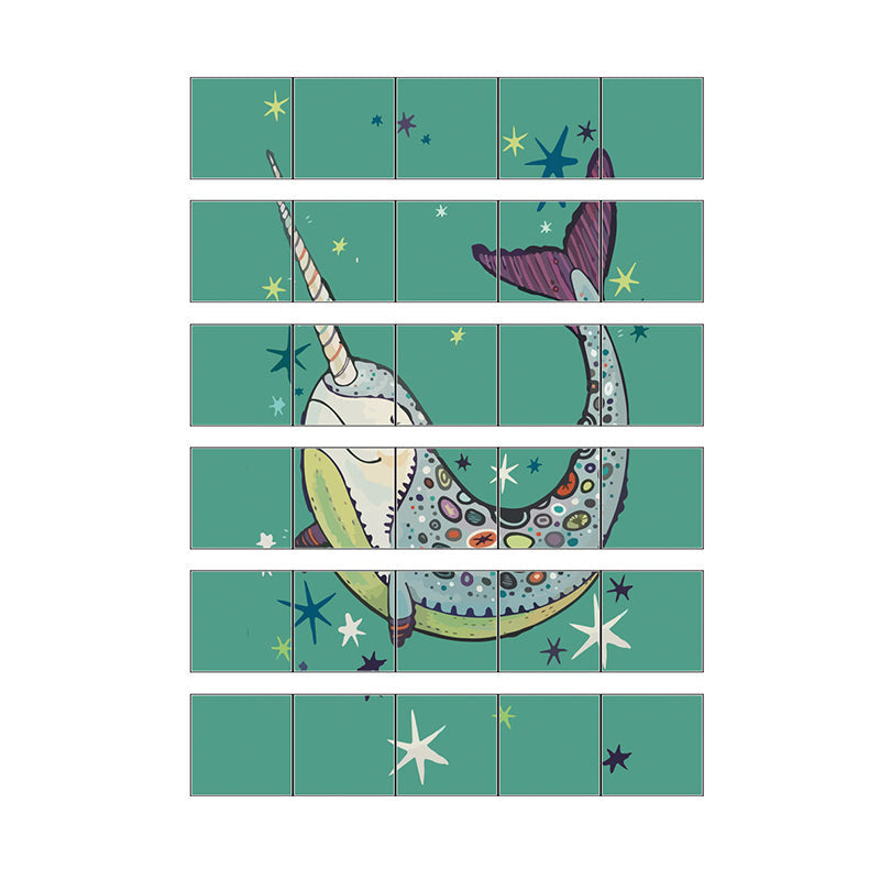 Green Narwhal Wallpaper Panels Self-Sticking Novelty Child Bedroom Wall Covering Clearhalo 'Wall Decor' 'Wallpaper' 1440407