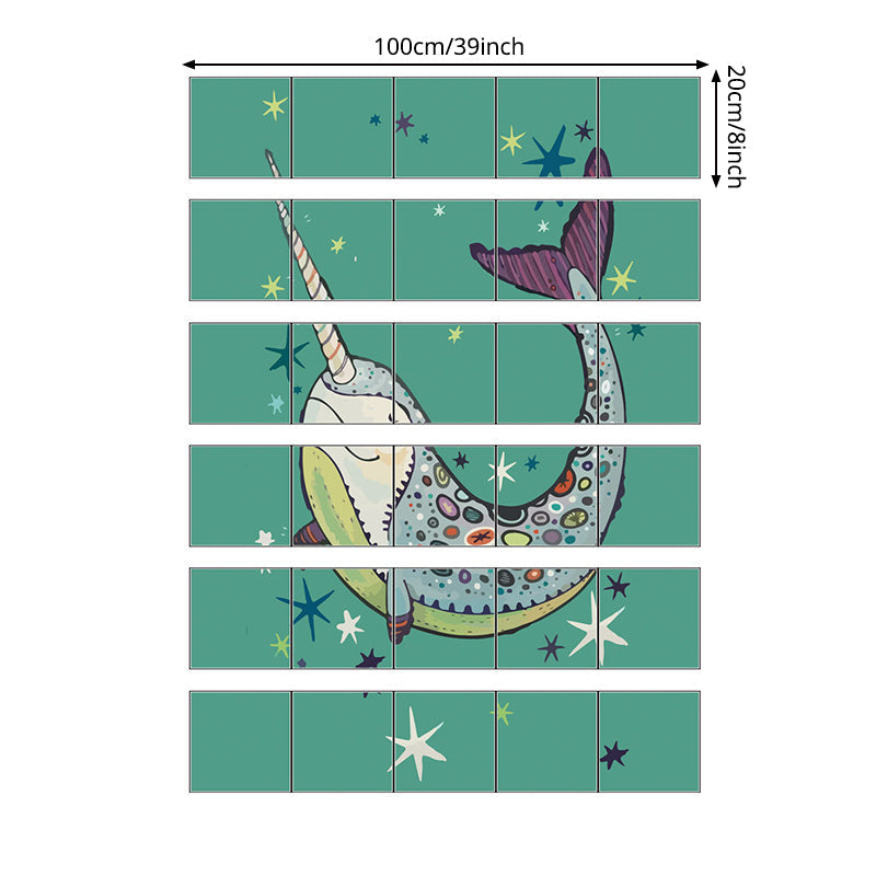 Green Narwhal Wallpaper Panels Self-Sticking Novelty Child Bedroom Wall Covering Clearhalo 'Wall Decor' 'Wallpaper' 1440408