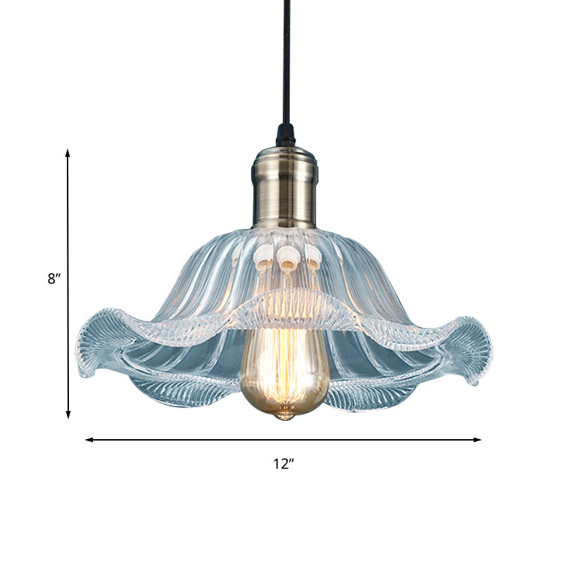 1 Light Bowl Pendant Lighting Fixture Industrial Brass Clear Glass Hanging Ceiling Light with Wavy Edge, 8