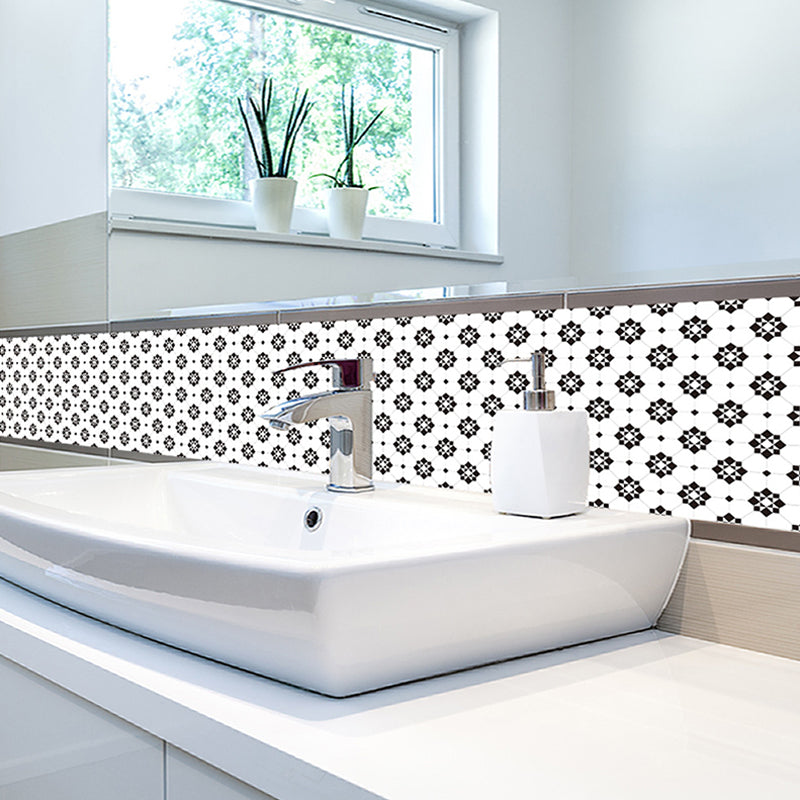 Modern Floral Mosaic Tile Wallpaper Panel PVC Peel and Paste Black-White Wall Art for Washroom Clearhalo 'Wall Decor' 'Wallpaper' 1440445