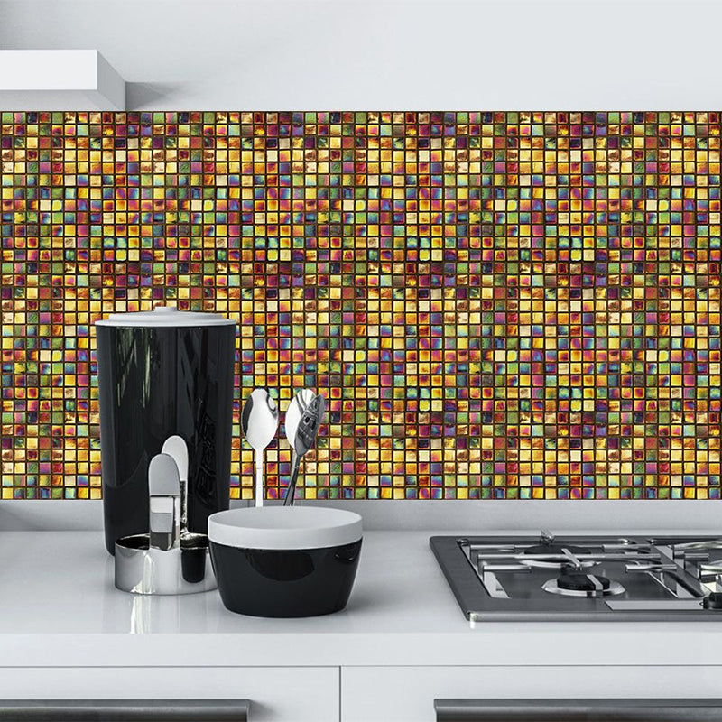 Holographic Mosaics Tile Wallpapers Boho Self-Stick Bathroom Wall Art, 9.7-sq ft (10 Pcs) Red-Yellow-Blue-Green Clearhalo 'Wall Decor' 'Wallpaper' 1440462