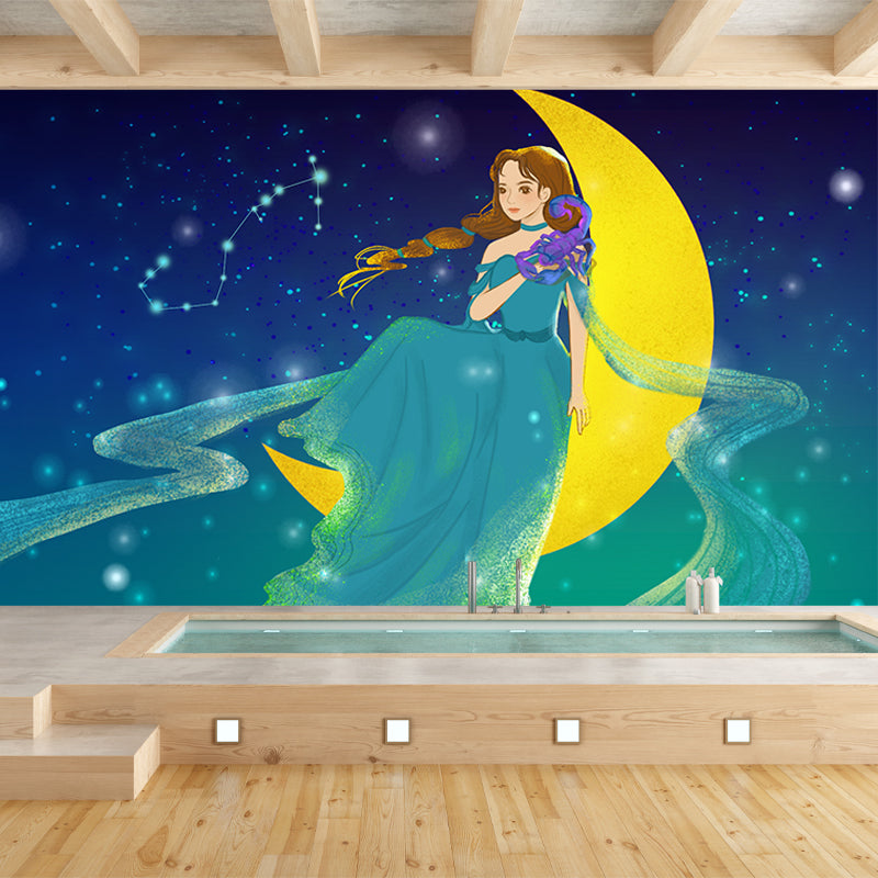 Kids Constellation Scorpio Wall Mural Aqua Waterproof Wall Decor for Girls Bedroom Aqua Clearhalo 'Wall Decor' 'Wall Mural' 1440611