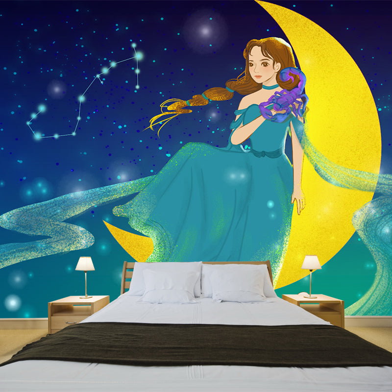 Kids Constellation Scorpio Wall Mural Aqua Waterproof Wall Decor for Girls Bedroom Clearhalo 'Wall Decor' 'Wall Mural' 1440613