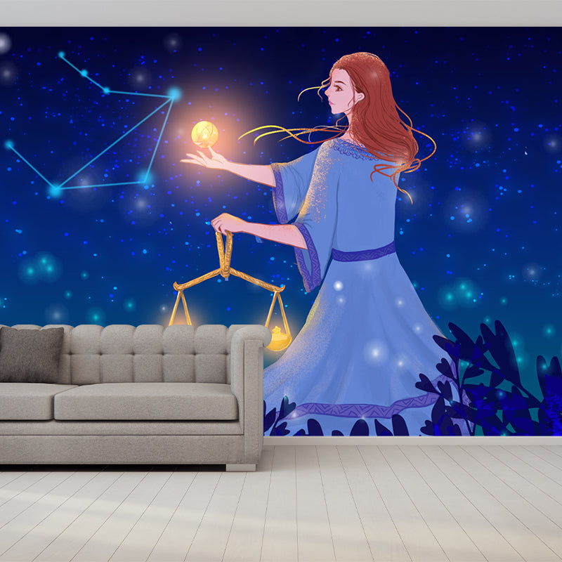 Blue Libra Constellation Mural Decal Fairy Childrens Art Water Resistant Wall Art Clearhalo 'Wall Decor' 'Wall Mural' 1440617