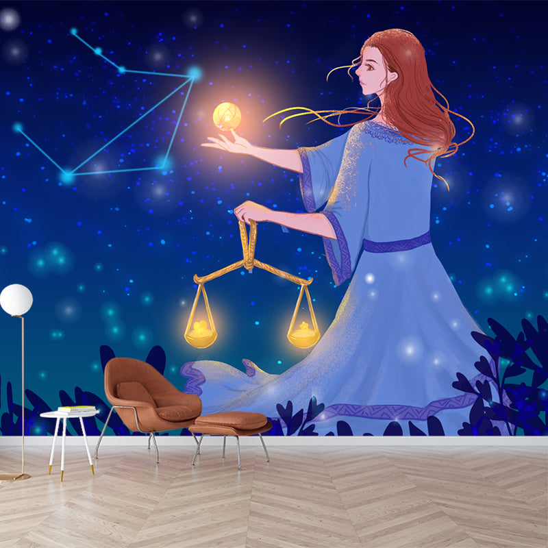 Blue Libra Constellation Mural Decal Fairy Childrens Art Water Resistant Wall Art Clearhalo 'Wall Decor' 'Wall Mural' 1440618