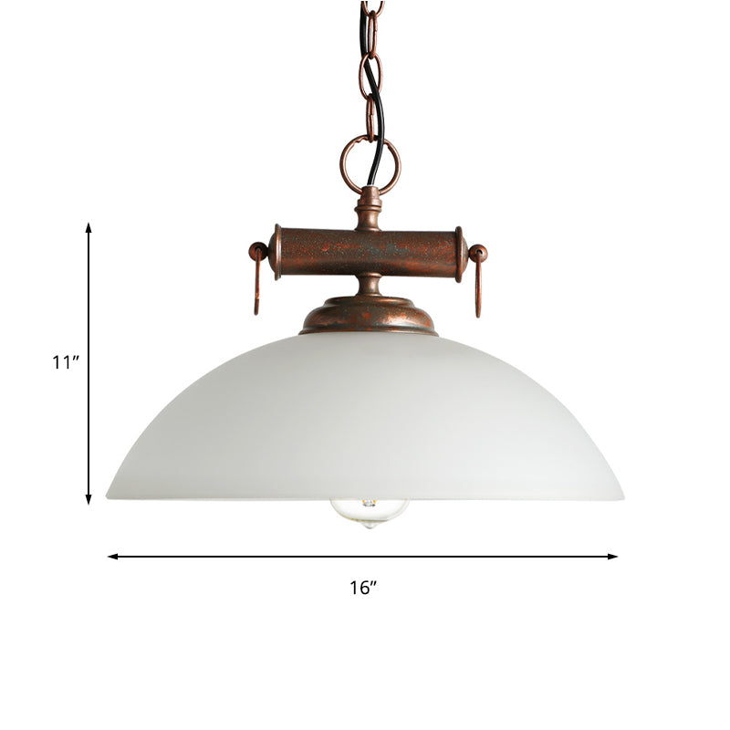 Farmhouse Dome Pendant Lamp Single Light White Glass Hanging Light Fixture in Brass with Chain Clearhalo 'Ceiling Lights' 'Close To Ceiling Lights' 'Glass shade' 'Glass' 'Industrial Pendants' 'Industrial' 'Middle Century Pendants' 'Pendant Lights' 'Pendants' 'Tiffany' Lighting' 144148