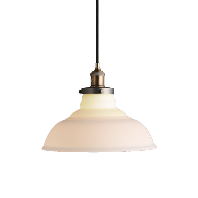 Brass Barn Pendant Fixture Farmhouse White Glass Single-Bulb Living Room Hanging Ceiling Light Clearhalo 'Ceiling Lights' 'Glass shade' 'Glass' 'Industrial Pendants' 'Industrial' 'Middle Century Pendants' 'Pendant Lights' 'Pendants' 'Tiffany' Lighting' 144157