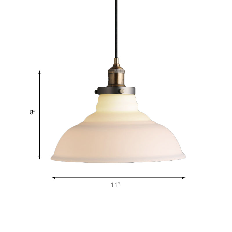 Brass Barn Pendant Fixture Farmhouse White Glass Single-Bulb Living Room Hanging Ceiling Light Clearhalo 'Ceiling Lights' 'Glass shade' 'Glass' 'Industrial Pendants' 'Industrial' 'Middle Century Pendants' 'Pendant Lights' 'Pendants' 'Tiffany' Lighting' 144158