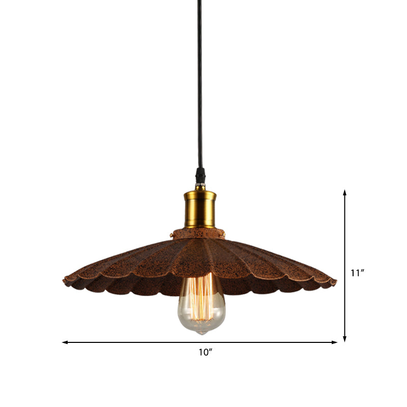 Rust Finish Scalloped Pendant Light Lodge Style Iron 1 Light Kitchen Hanging Lamp, 10