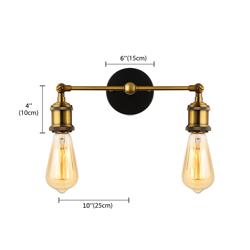 2 Lights Exposed Sconce Light with Bare Bulb Industrial Brass Finish Metal Wall Light Fixture for Coffee Shop Clearhalo 'Art deco wall lights' 'Cast Iron' 'Glass' 'Industrial wall lights' 'Industrial' 'Middle century wall lights' 'Modern' 'Rustic wall lights' 'Tiffany' 'Traditional wall lights' 'Wall Lamps & Sconces' 'Wall Lights' Lighting' 144237