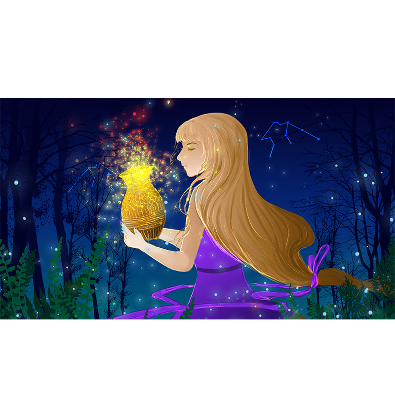 Fairy Constellation Aquarius Mural Childrens Art Non-Woven Wall Covering in Purple-Yellow Clearhalo 'Wall Decor' 'Wall Mural' 1442674