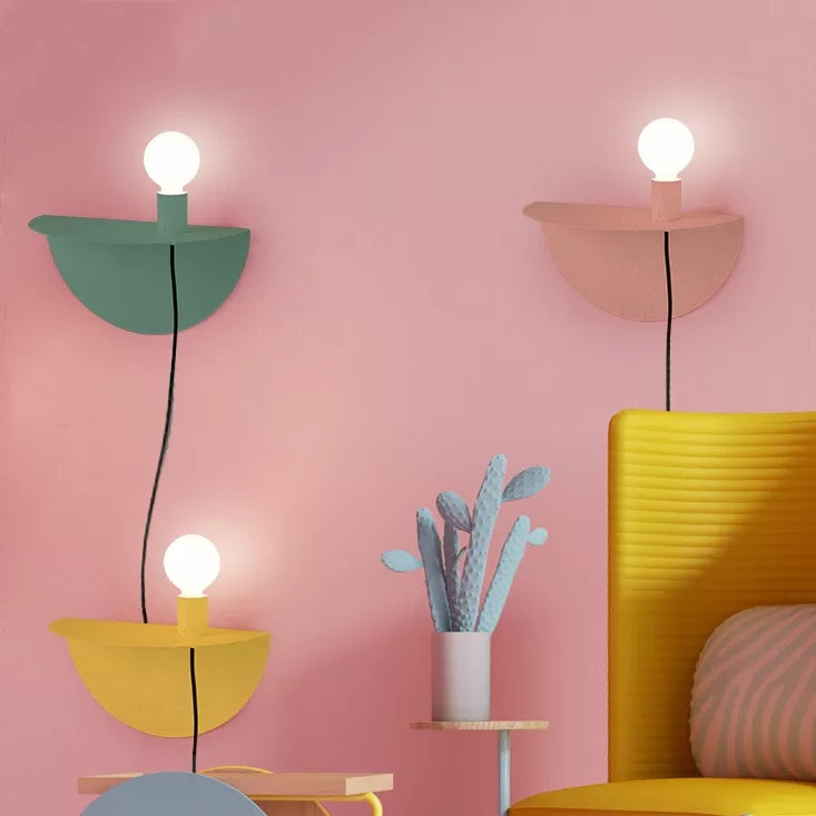 Open Bulb Kids Bedroom Wall Light with Half-Circle Metal 1 Light Nordic Style Sconce Light Clearhalo 'Wall Lamps & Sconces' 'Wall Lights' Lighting' 14431