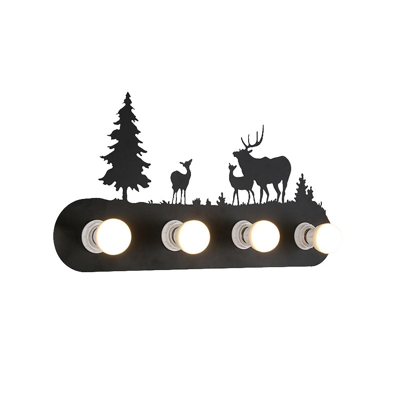 Lodge Open Bulb Wall Light with Elk/Horse/Sheep/Mountain/Windmill/Tree Design 4 Bulbs Metallic Wall Sconce in Black for Indoor Clearhalo 'Wall Lamps & Sconces' 'Wall Lights' Lighting' 144329