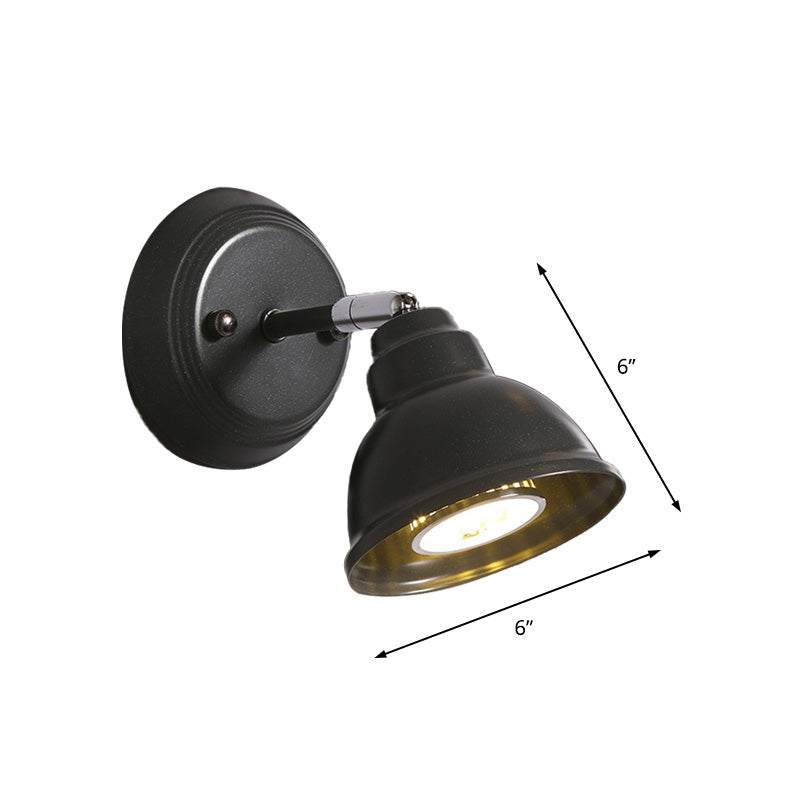 Mini Domed Metal Wall Lamp Vintage 1 Light Corridor Rotatable Wall Light Fixture in Black Clearhalo 'Art deco wall lights' 'Cast Iron' 'Glass' 'Industrial wall lights' 'Industrial' 'Middle century wall lights' 'Modern' 'Rustic wall lights' 'Tiffany' 'Traditional wall lights' 'Wall Lamps & Sconces' 'Wall Lights' Lighting' 144396