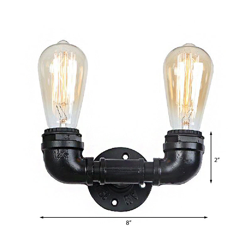 2 Heads Metal Wall Mount Light Industrial Black/Antique Brass Water Pipe Living Room Sconce Wall Light Clearhalo 'Art deco wall lights' 'Cast Iron' 'Glass' 'Industrial wall lights' 'Industrial' 'Middle century wall lights' 'Modern' 'Rustic wall lights' 'Tiffany' 'Traditional wall lights' 'Wall Lamps & Sconces' 'Wall Lights' Lighting' 144416