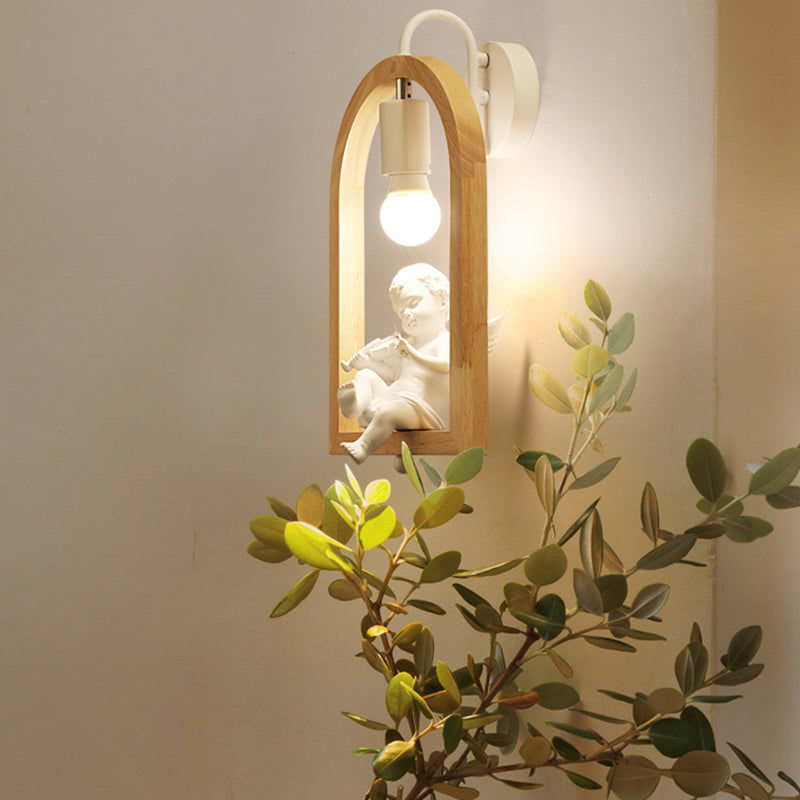 Wooden Arched Shelf Wall Light with Lovely Deco Boutique 1 Light Modern Sconce Lamp in Beige Wood B Clearhalo 'Modern wall lights' 'Modern' 'Wall Lamps & Sconces' 'Wall Lights' Lighting' 145044