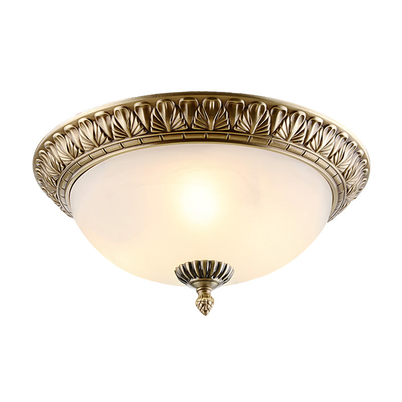 White Glass Brass Ceiling Fixture Dome 2/3-Light Retro Style Flush Mount Lighting, 12