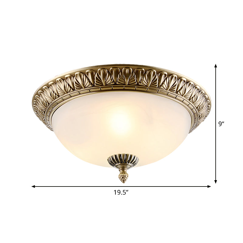 White Glass Brass Ceiling Fixture Dome 2/3-Light Retro Style Flush Mount Lighting, 12