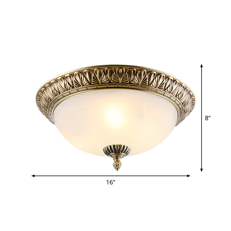 White Glass Brass Ceiling Fixture Dome 2/3-Light Retro Style Flush Mount Lighting, 12