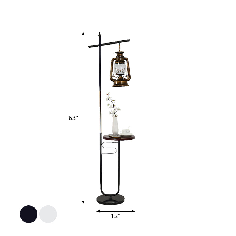 Kerosene Lamp Living Room Floor Light Antiqued Clear Glass Black/White LED Standing Lighting Clearhalo 'Floor Lamps' 'Lamps' Lighting' 1450902