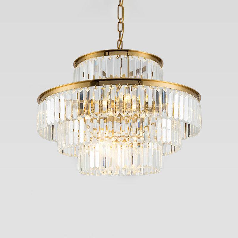 3 Layers Clear Crystal Rod Chandelier Postmodern 23.5