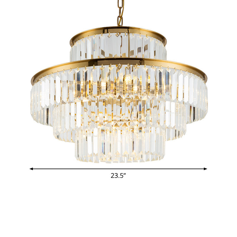 3 Layers Clear Crystal Rod Chandelier Postmodern 23.5