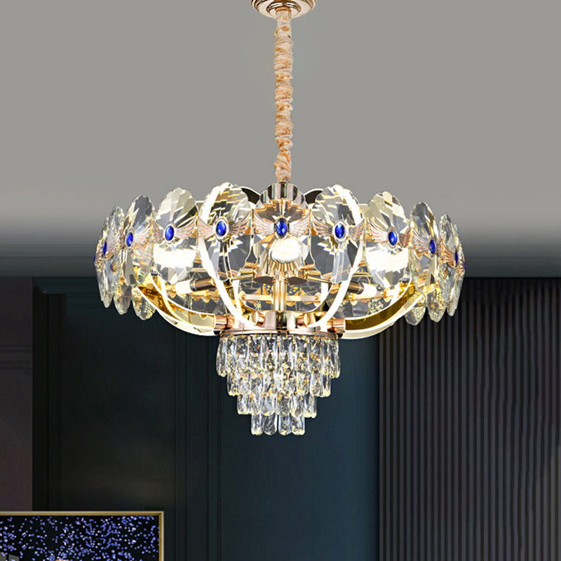 Contemporary LED Chandelier Light with Crystal Panels Shade Gold Oblong Down Lighting Pendant Clear Clearhalo 'Ceiling Lights' 'Chandeliers' 'Clear' 'Industrial' 'Modern Chandeliers' 'Modern' 'Tiffany' 'Traditional Chandeliers' Lighting' 1451263