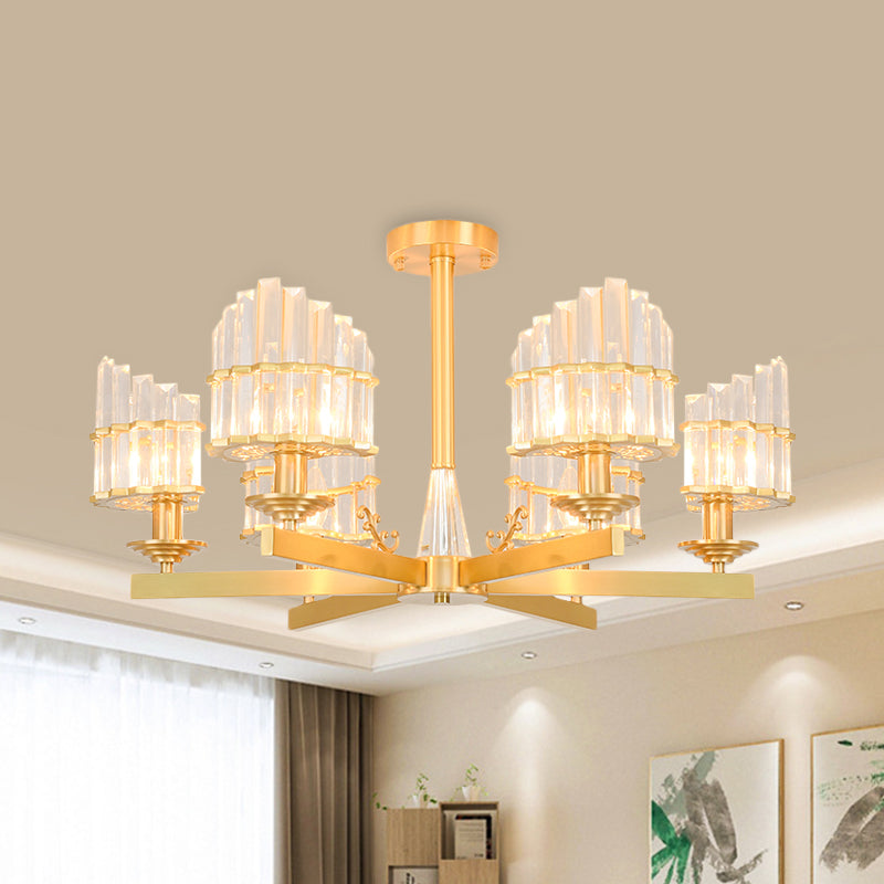 Curved Shape Dining Room Flush Chandelier Postmodern Crystal 3/6-Head Gold Semi Flush Ceiling Light 6 Gold Clearhalo 'Ceiling Lights' 'Close To Ceiling Lights' 'Close to ceiling' 'Semi-flushmount' Lighting' 1451385