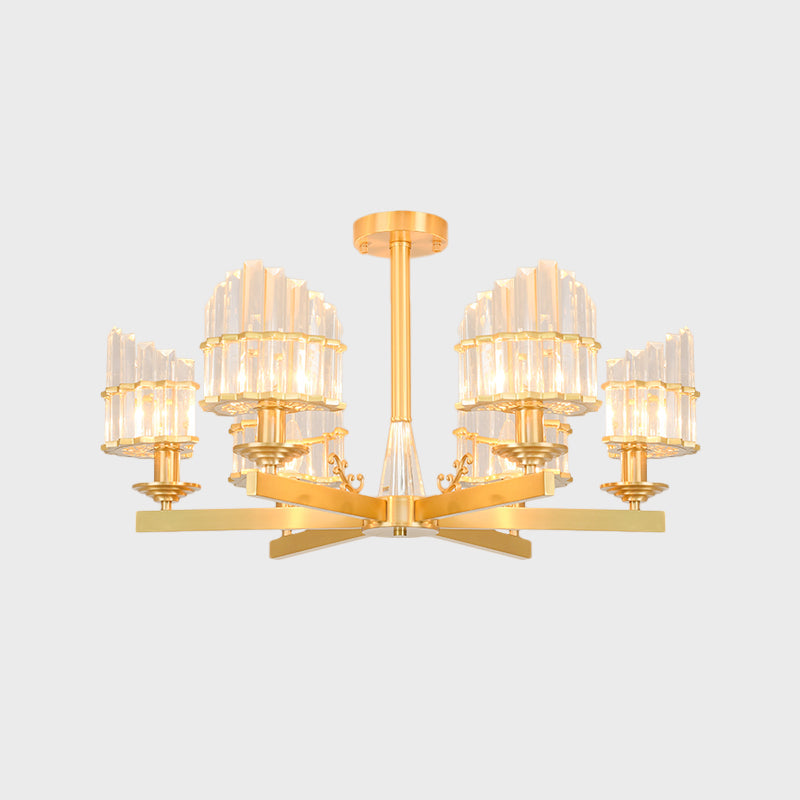 Curved Shape Dining Room Flush Chandelier Postmodern Crystal 3/6-Head Gold Semi Flush Ceiling Light Clearhalo 'Ceiling Lights' 'Close To Ceiling Lights' 'Close to ceiling' 'Semi-flushmount' Lighting' 1451388