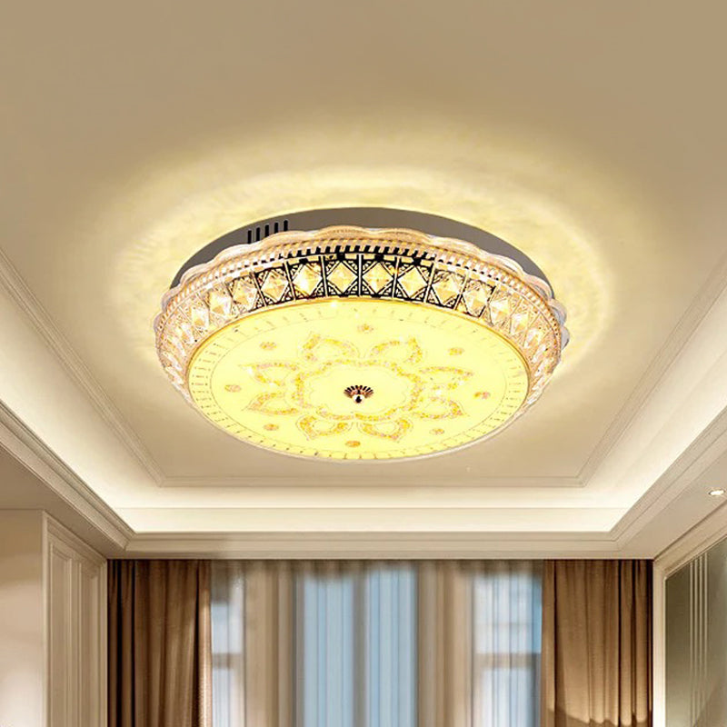 Clear Crystal Embedded Drum Flushmount Modern Living Room LED Flush Ceiling Light with Flower Pattern Clearhalo 'Ceiling Lights' 'Close To Ceiling Lights' 'Close to ceiling' 'Flush mount' Lighting' 1451391