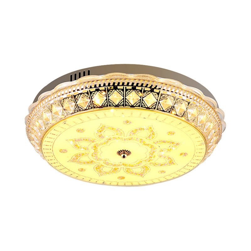 Clear Crystal Embedded Drum Flushmount Modern Living Room LED Flush Ceiling Light with Flower Pattern Clearhalo 'Ceiling Lights' 'Close To Ceiling Lights' 'Close to ceiling' 'Flush mount' Lighting' 1451392