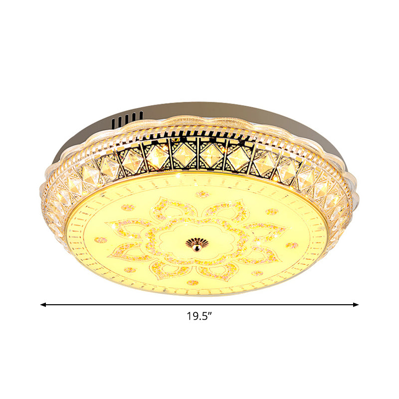 Clear Crystal Embedded Drum Flushmount Modern Living Room LED Flush Ceiling Light with Flower Pattern Clearhalo 'Ceiling Lights' 'Close To Ceiling Lights' 'Close to ceiling' 'Flush mount' Lighting' 1451393