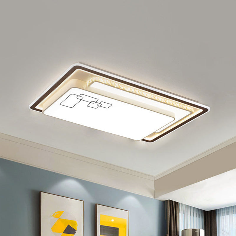 Oversized Rectangle LED Flush Mount Lamp Modern White Acrylic Ceiling Lighting with Crystal Accent, Warm/White Light White Clearhalo 'Ceiling Lights' 'Close To Ceiling Lights' 'Close to ceiling' 'Flush mount' Lighting' 1451394