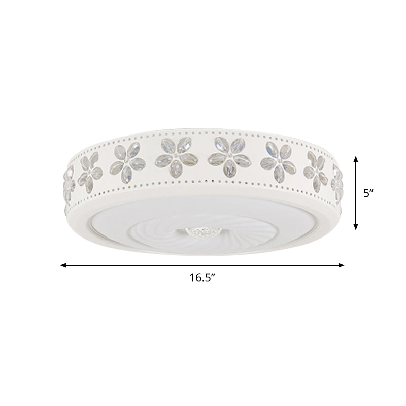 White Circle Flush Mounted Lamp Minimalist Iron Living Room LED Ceiling Light Fixture with Flower Edge, 16.5