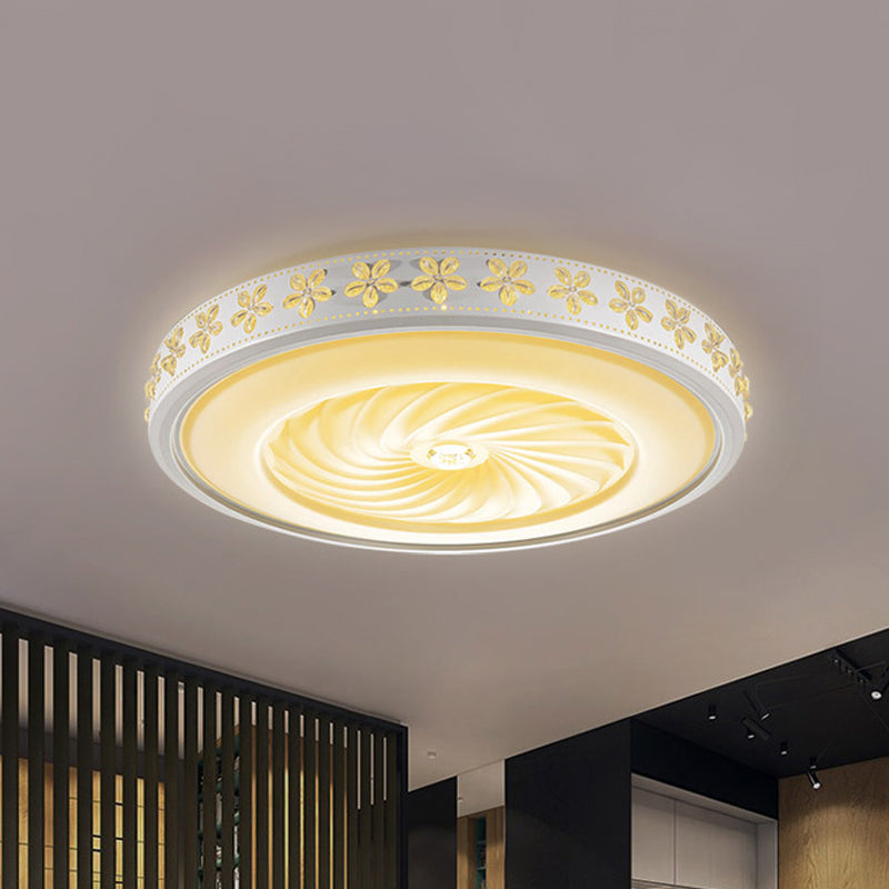 White Circle Flush Mounted Lamp Minimalist Iron Living Room LED Ceiling Light Fixture with Flower Edge, 16.5