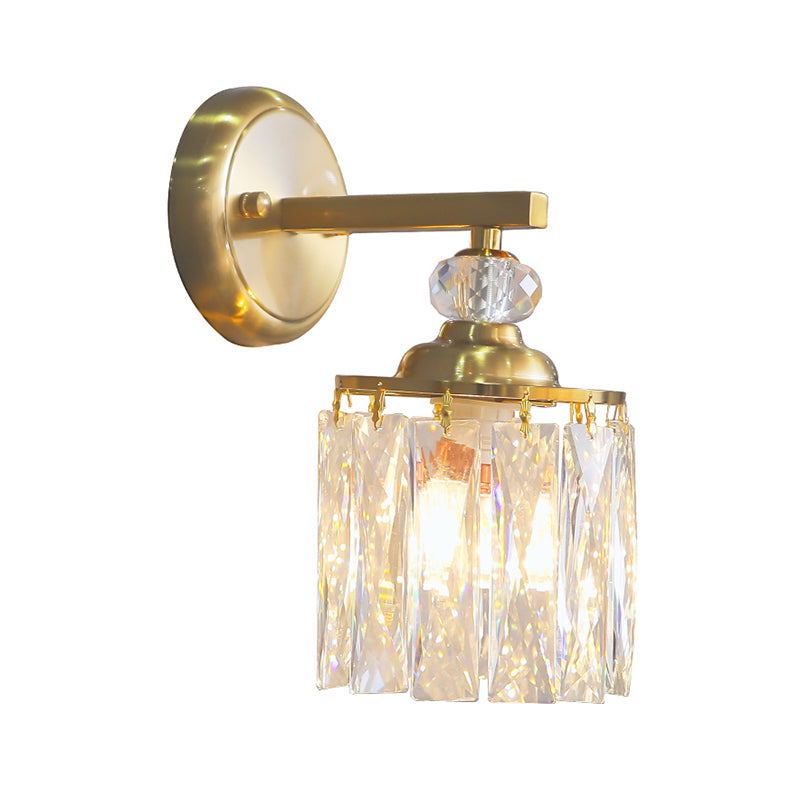 Cylinder Dining Room Wall Light Kit Post-Modern Clear Beveled Cut Crystal 1 Head Gold Sconce Clearhalo 'Wall Lamps & Sconces' 'Wall Lights' Lighting' 1451598