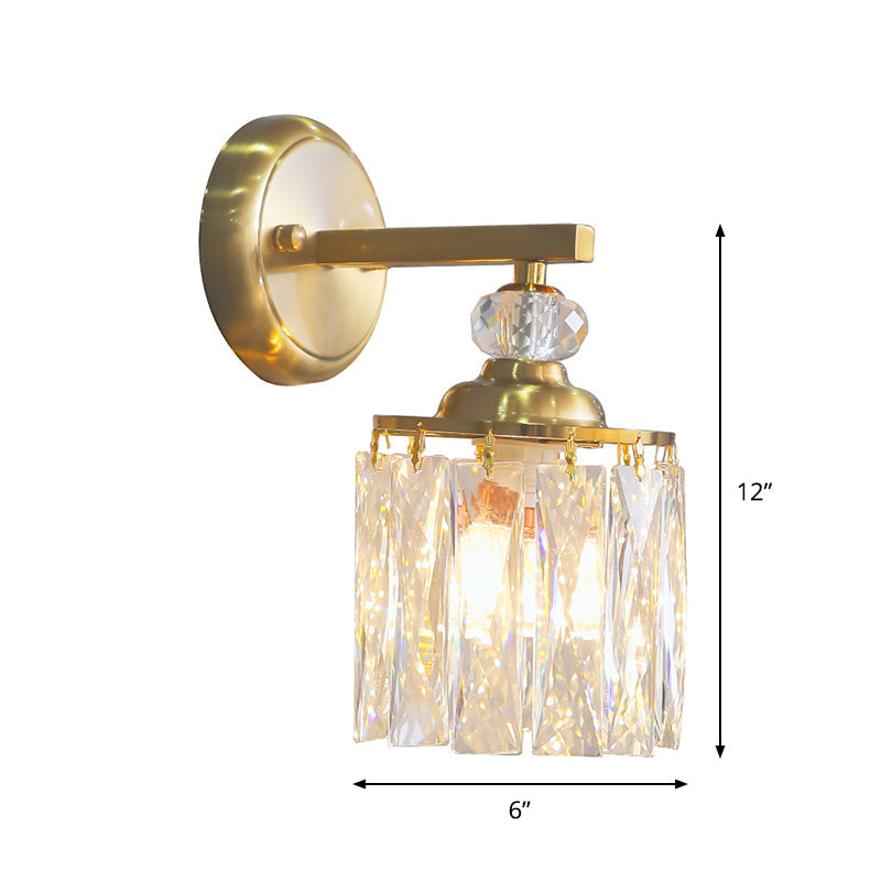 Cylinder Dining Room Wall Light Kit Post-Modern Clear Beveled Cut Crystal 1 Head Gold Sconce Clearhalo 'Wall Lamps & Sconces' 'Wall Lights' Lighting' 1451599