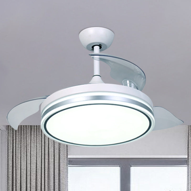 Circular Hanging Fan Light Minimalism Acrylic White 3-Blade LED Semi Mount Lighting, 42