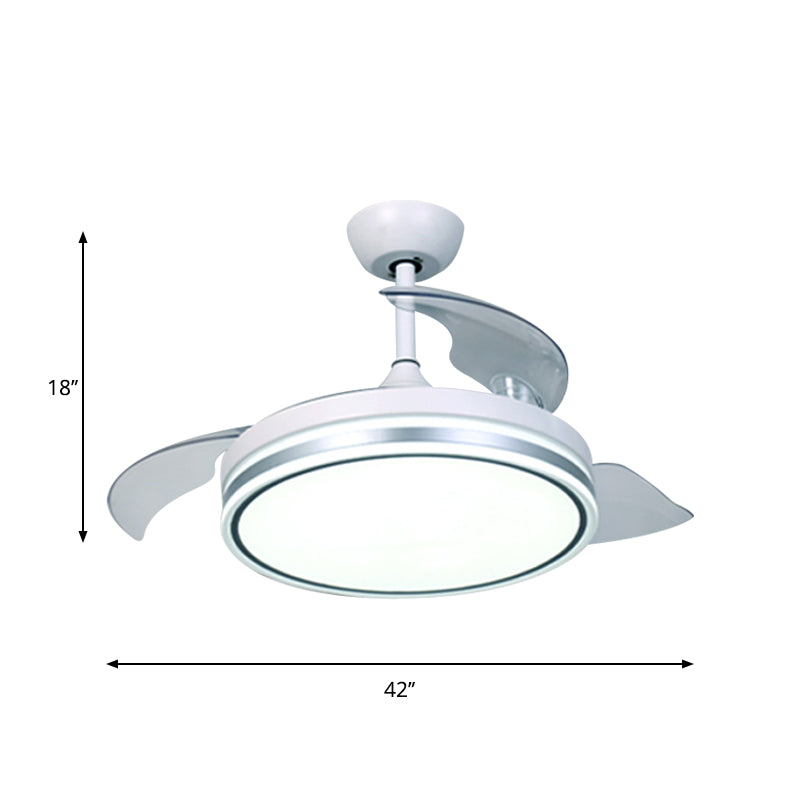 Circular Hanging Fan Light Minimalism Acrylic White 3-Blade LED Semi Mount Lighting, 42