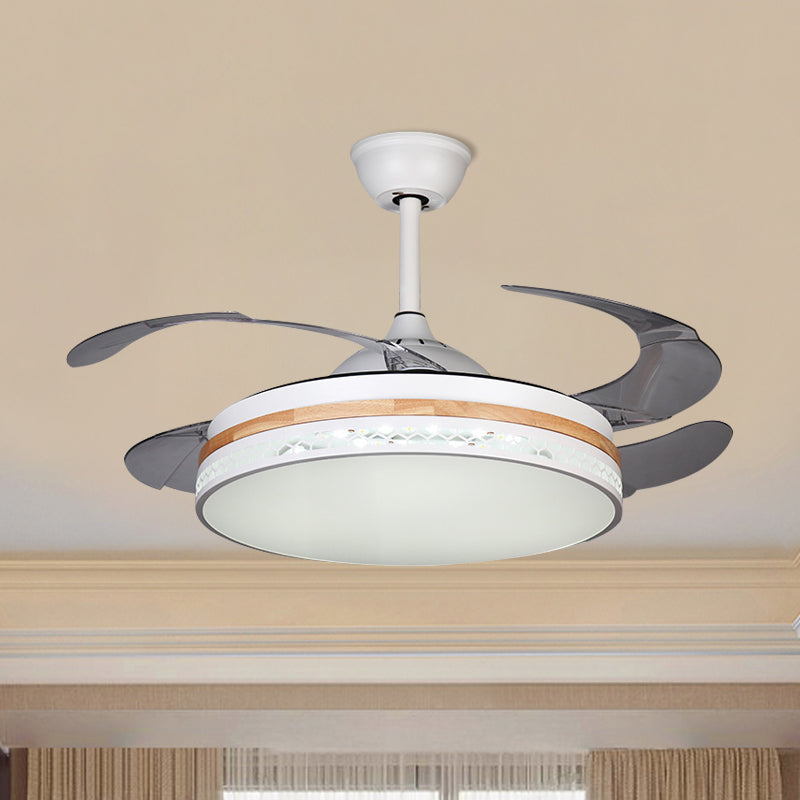 Acrylic Drum Semi Flush Mount Nordic Style LED White Hanging Fan Lighting with 4 Blades, 42